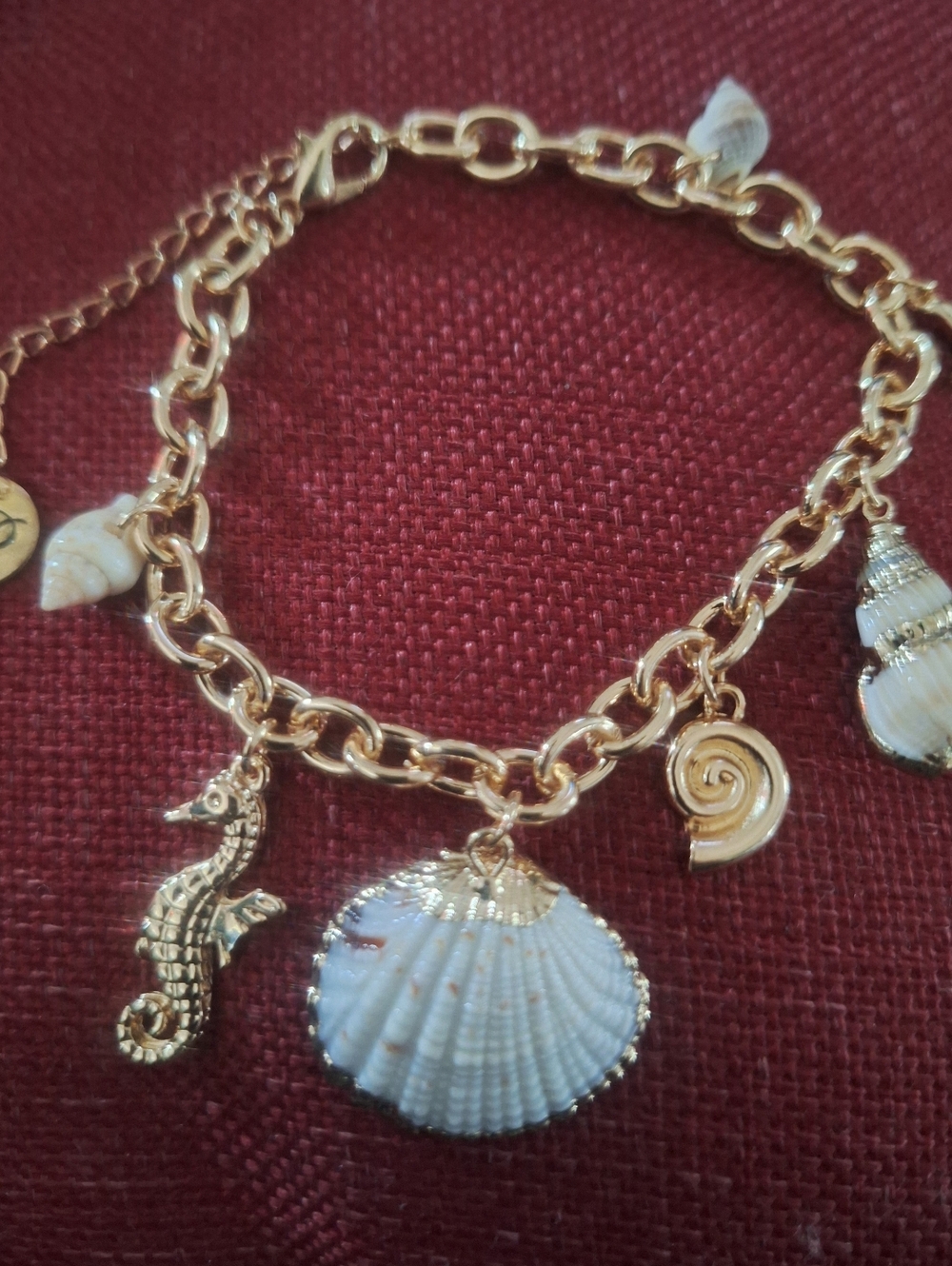 Plunder Gold Tone & White Seashell & Seahorse Bracelet Or Anklet 7.25-9.5" NIP